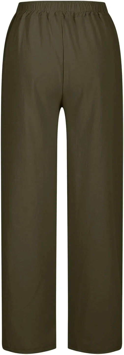 Linen Pants Women High Waist Drawstring Pants Summer Casual Split Pants Trendy Fashion Trousers Beach Vacation Clothes