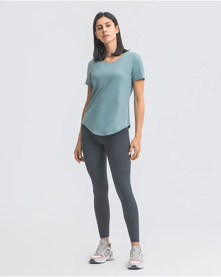 Looleafy Women's Running Shirts Quick Dry Short Sleeve Athletic Workout Tops V Neck Moisture Wicking Tops Women