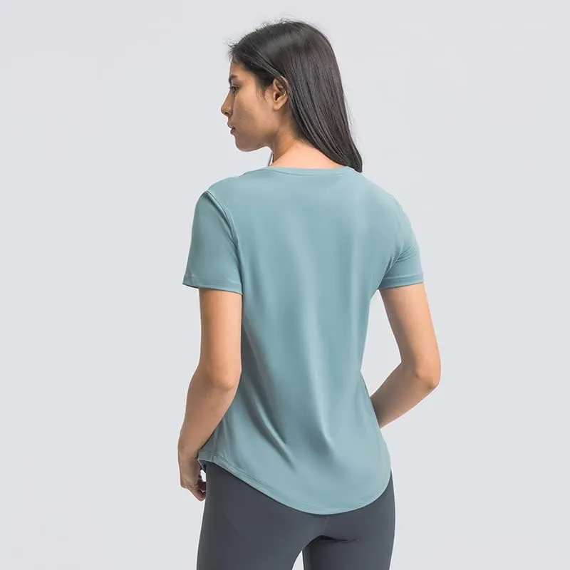 Looleafy Women's Running Shirts Quick Dry Short Sleeve Athletic Workout Tops V Neck Moisture Wicking Tops Women
