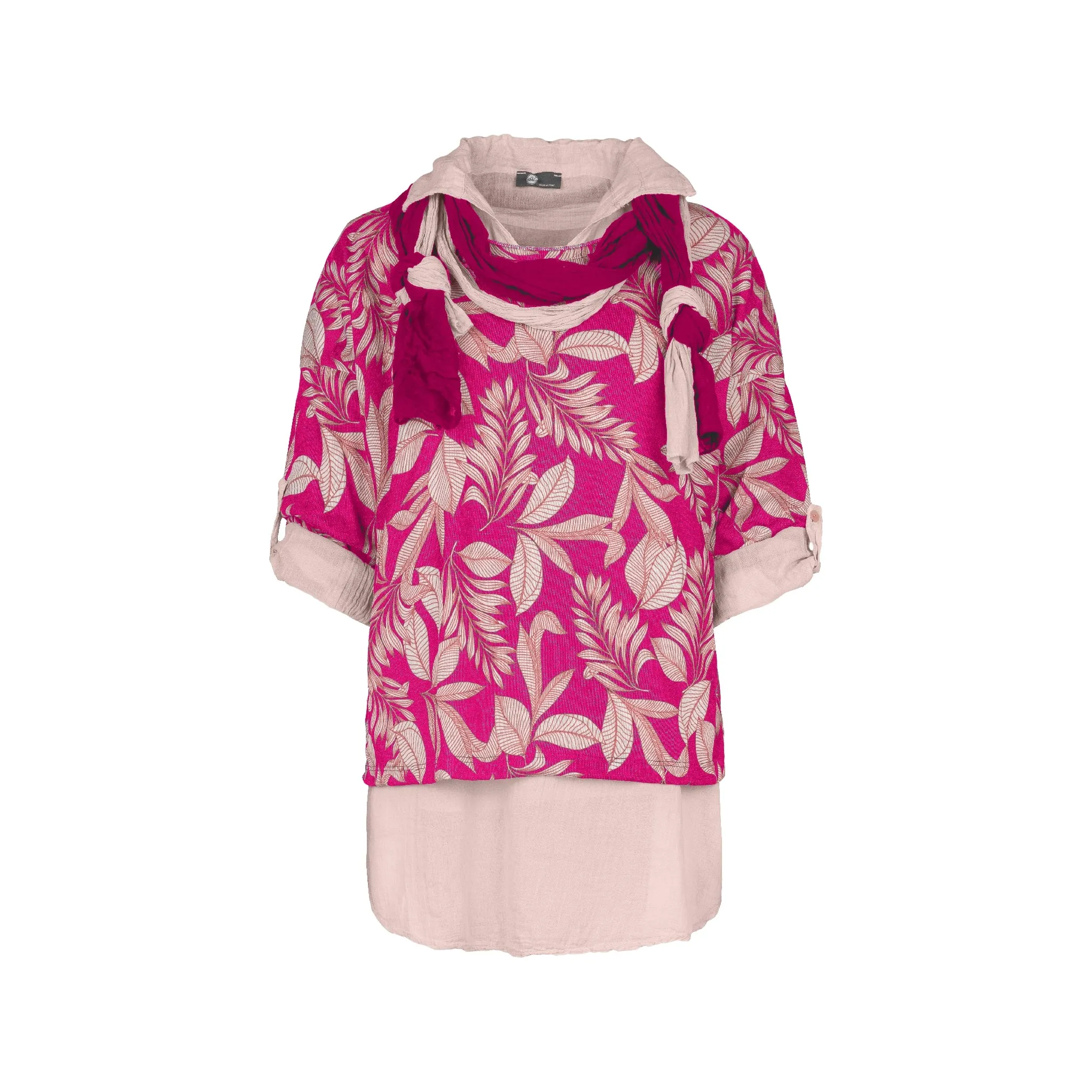 M Made in Italy  Women's Woven and Knitted Three-Quarter Sleeve Shirt