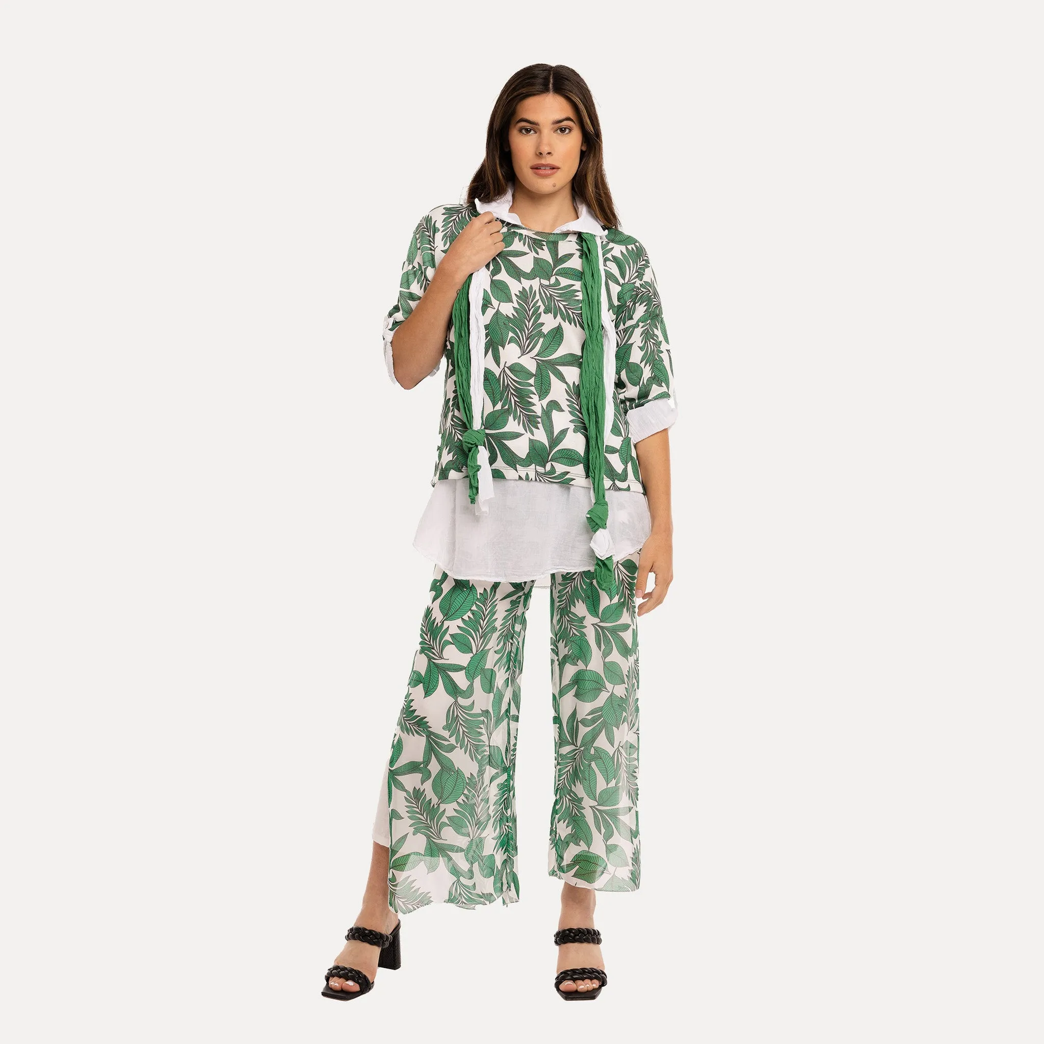 M Made in Italy  Women's Woven and Knitted Three-Quarter Sleeve Shirt