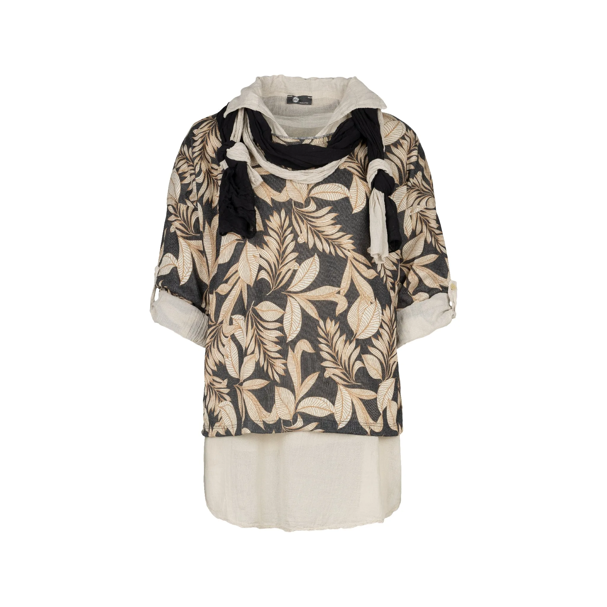 M Made in Italy  Women's Woven and Knitted Three-Quarter Sleeve Shirt