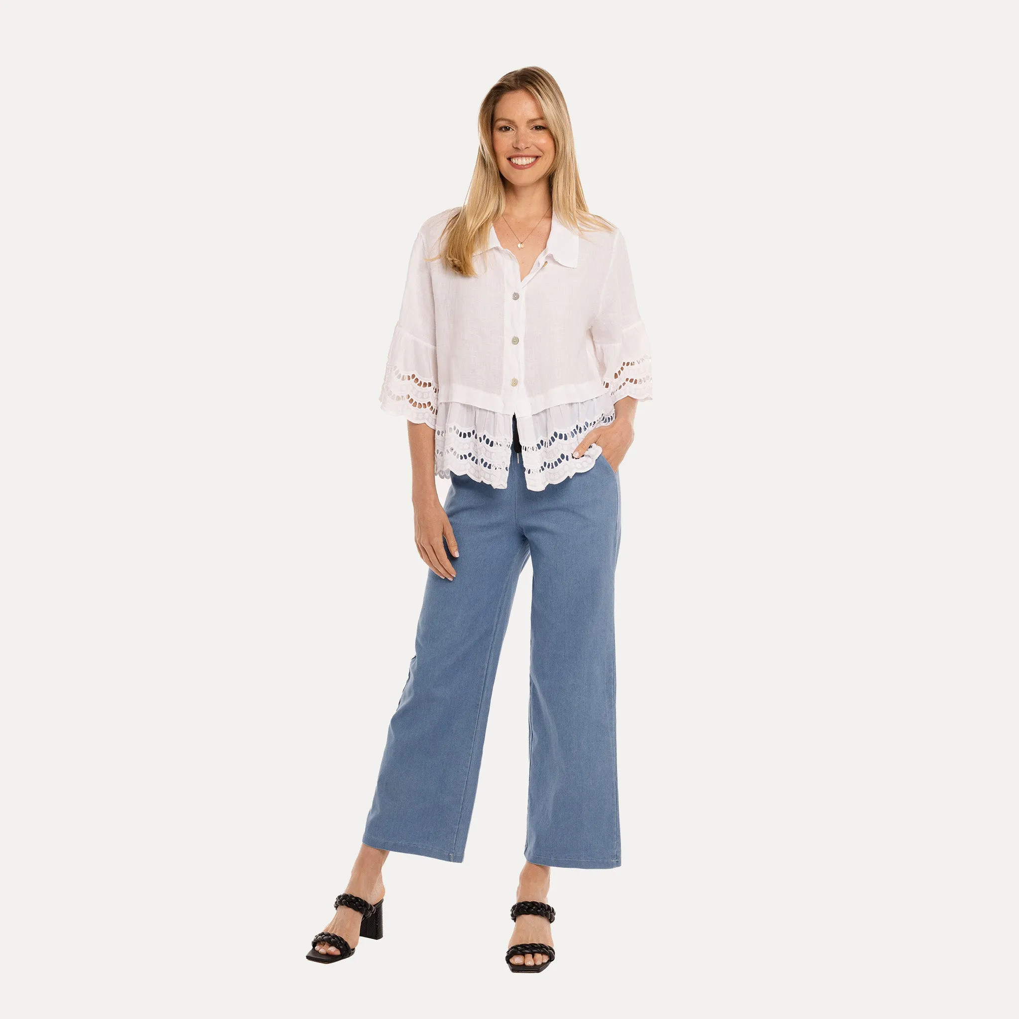 M Made in Italy  Women's Woven Half Sleeve Shirt