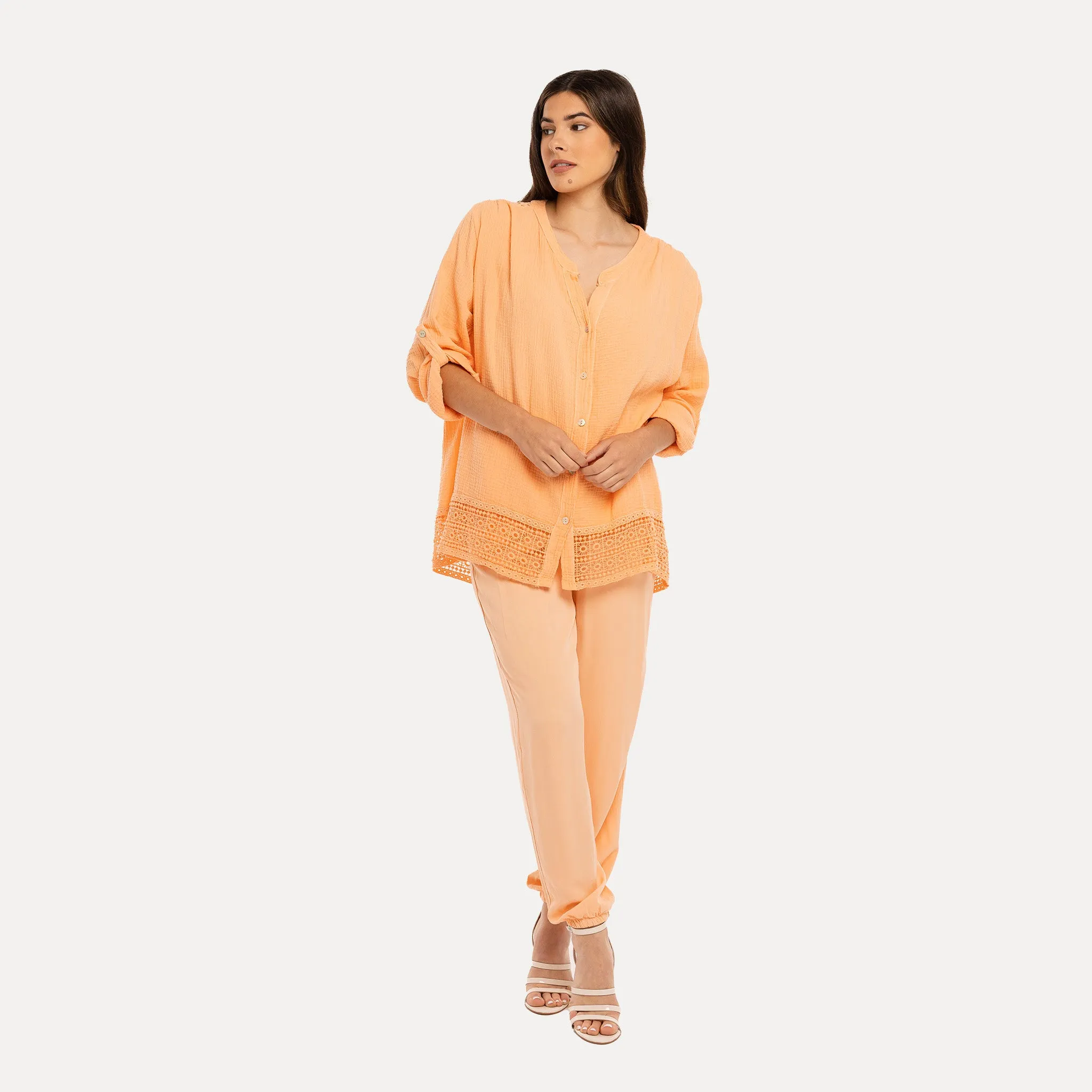 M Made in Italy  Women's Woven Long Sleeve Shirt