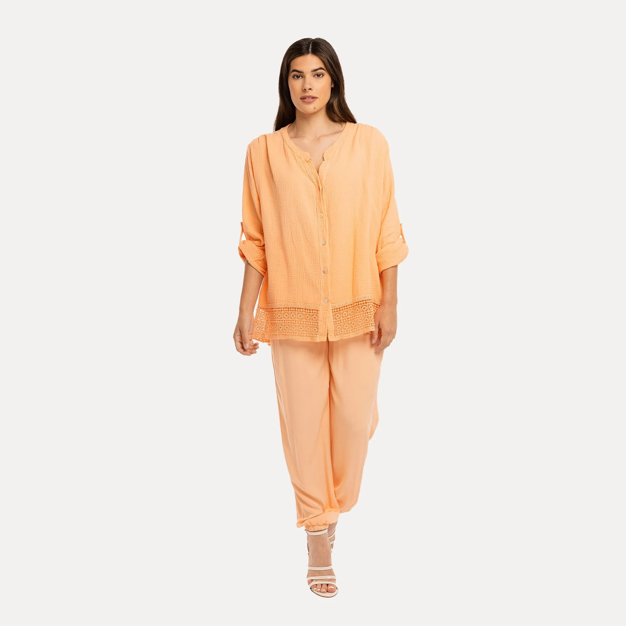 M Made in Italy  Women's Woven Long Sleeve Shirt