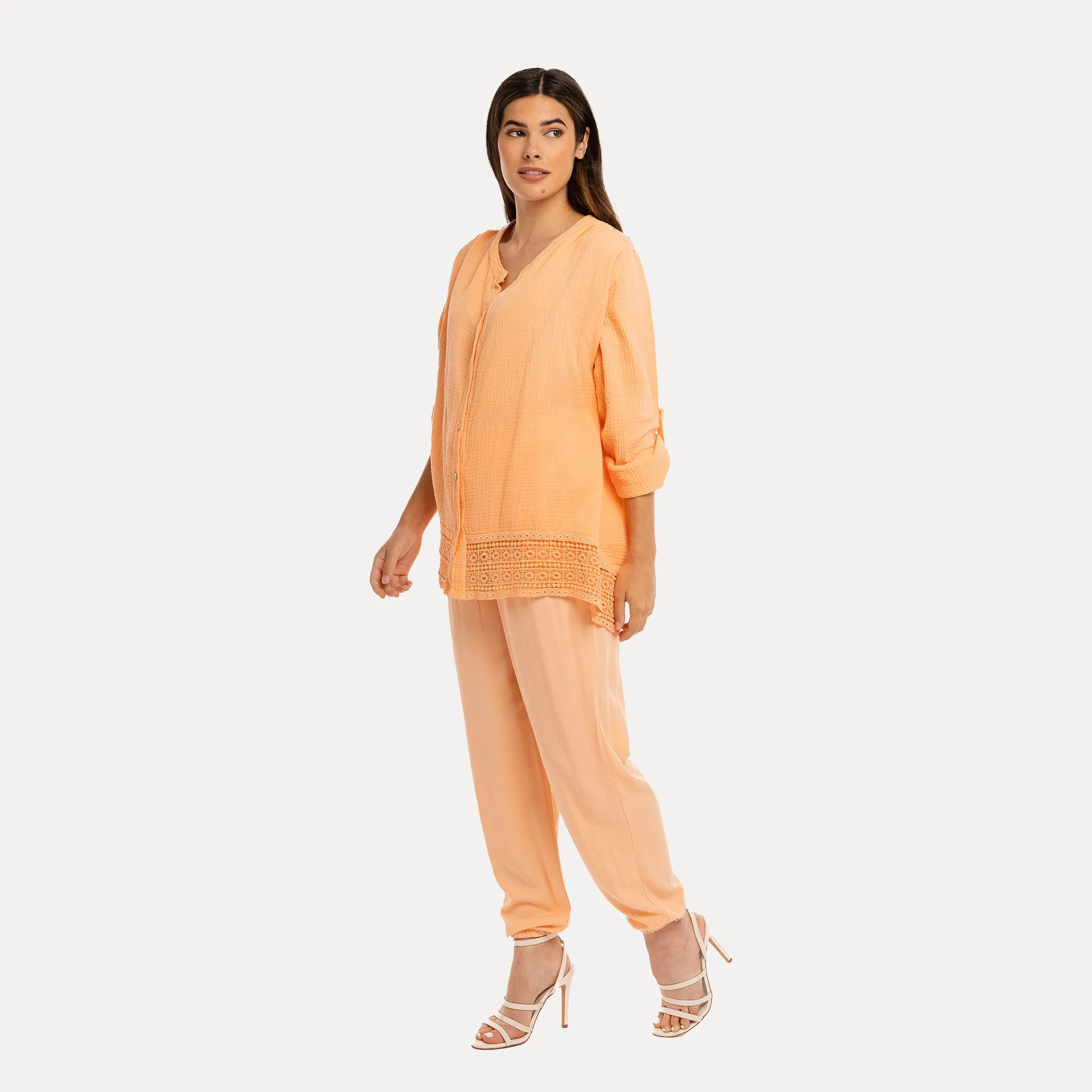 M Made in Italy  Women's Woven Long Sleeve Shirt
