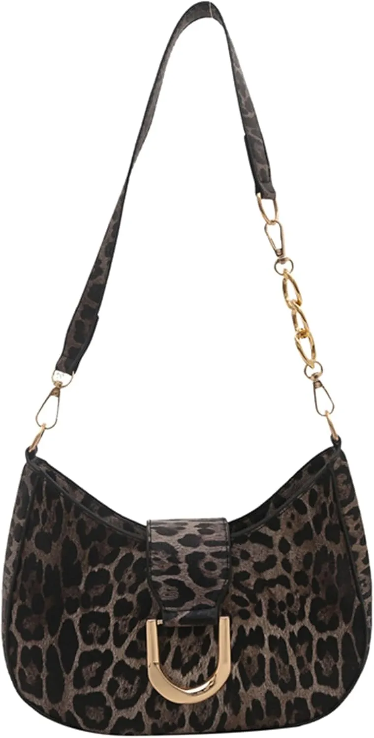 MakeMeChic Women's Leopard Print Shoulder Bag Zipper Y2k Underarm Handbag