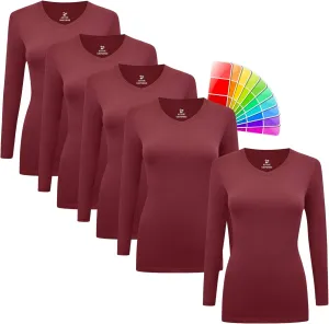 M&M SCRUBS Women's Under Scrub Tee V-Neck Long Sleeve T-Shirt - 5 Pack