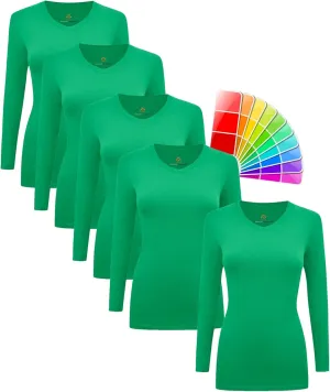 M&M SCRUBS Women's Under Scrub Tee V-Neck Long Sleeve T-Shirt - 5 Pack