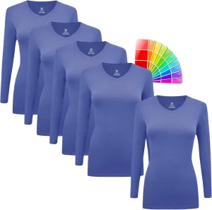 M&M SCRUBS Women's Under Scrub Tee V-Neck Long Sleeve T-Shirt - 5 Pack