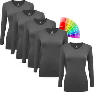 M&M SCRUBS Women's Under Scrub Tee V-Neck Long Sleeve T-Shirt - 5 Pack