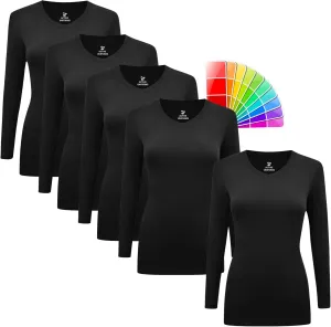 M&M SCRUBS Women's Under Scrub Tee V-Neck Long Sleeve T-Shirt - 5 Pack