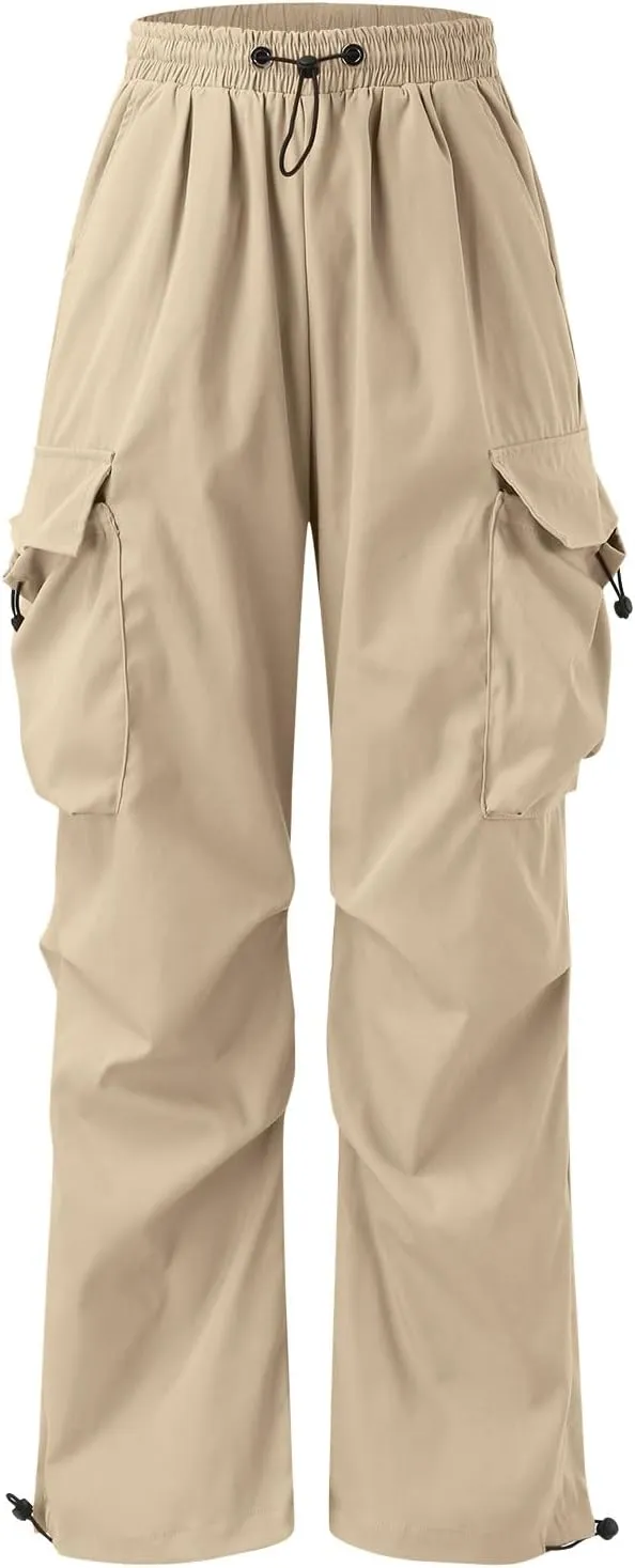 Mens Cargo Pants Casual Lightweight Elastic Waist Drawstring Pant Streetwear with Multiple Pockets