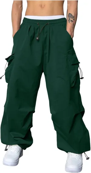 Mens Cargo Pants Casual Lightweight Elastic Waist Drawstring Pant Streetwear with Multiple Pockets