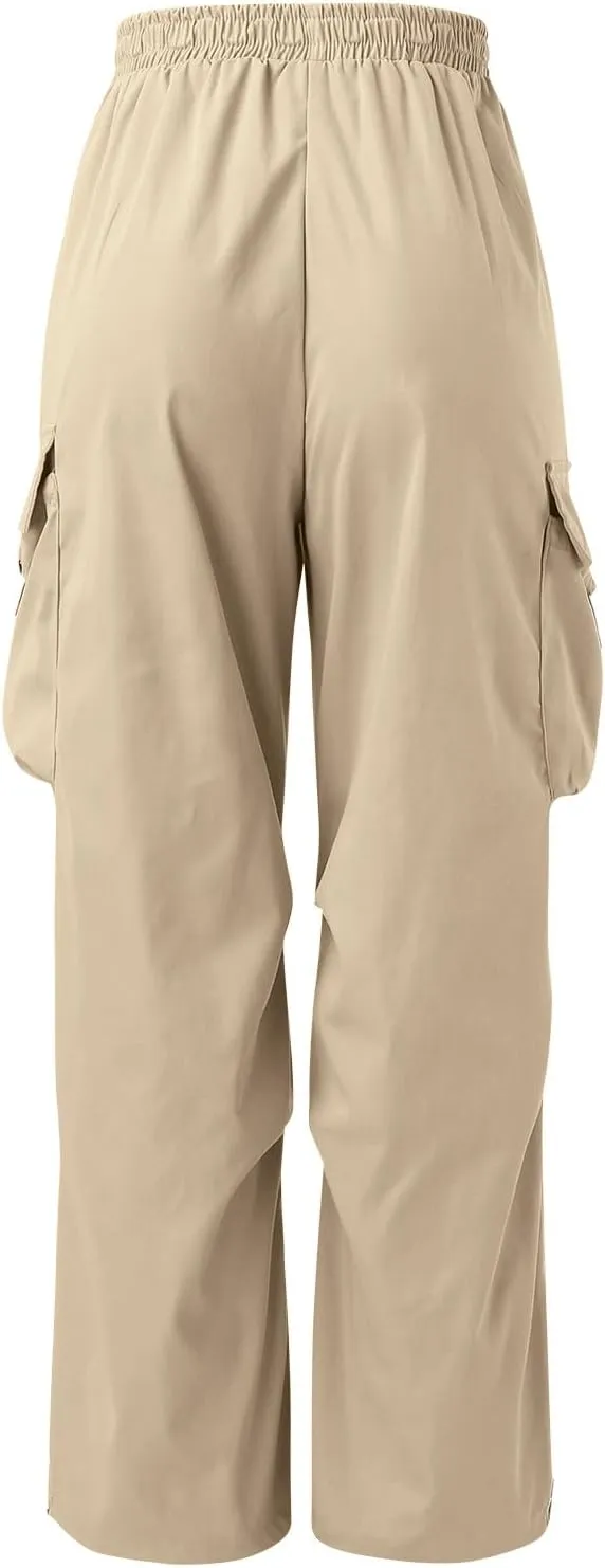 Mens Cargo Pants Casual Lightweight Elastic Waist Drawstring Pant Streetwear with Multiple Pockets