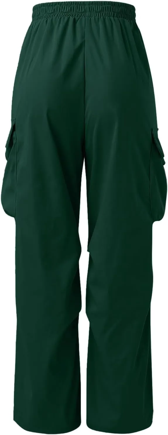 Mens Cargo Pants Casual Lightweight Elastic Waist Drawstring Pant Streetwear with Multiple Pockets