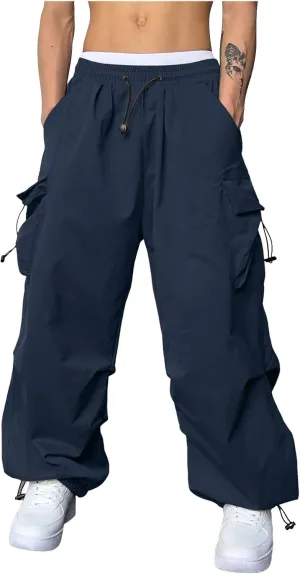 Mens Cargo Pants Casual Lightweight Elastic Waist Drawstring Pant Streetwear with Multiple Pockets