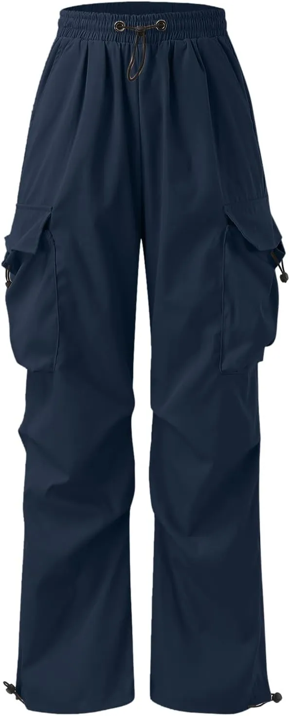 Mens Cargo Pants Casual Lightweight Elastic Waist Drawstring Pant Streetwear with Multiple Pockets