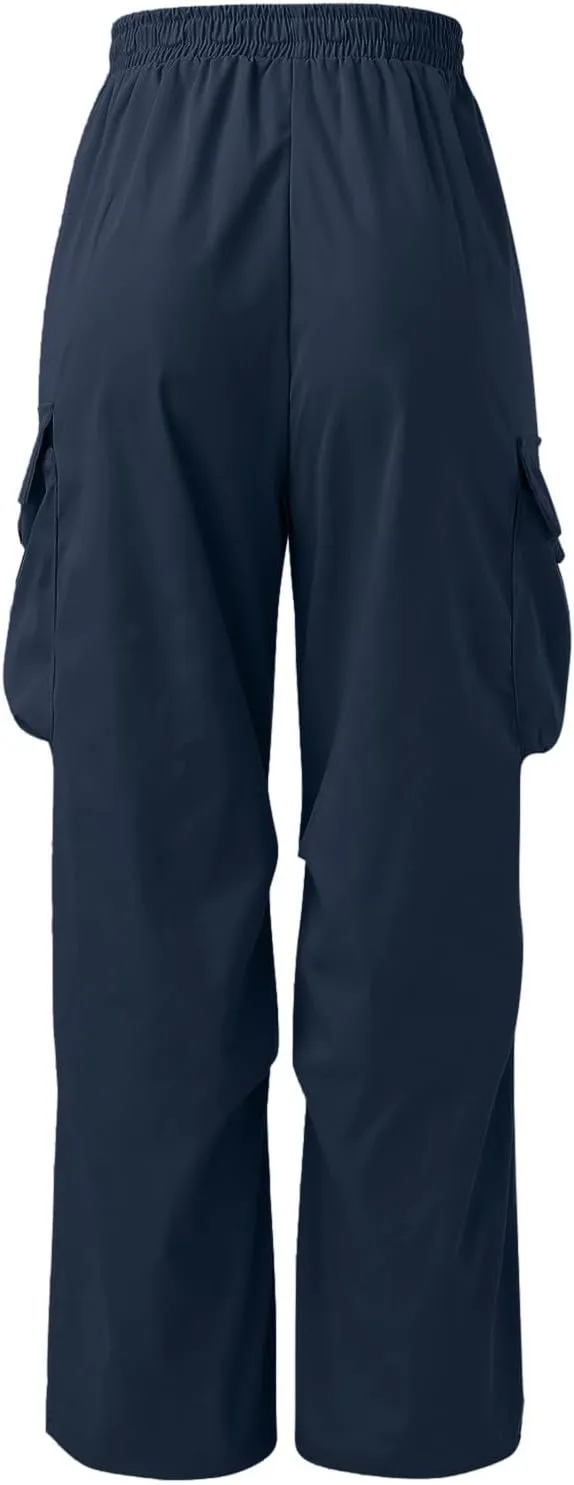 Mens Cargo Pants Casual Lightweight Elastic Waist Drawstring Pant Streetwear with Multiple Pockets