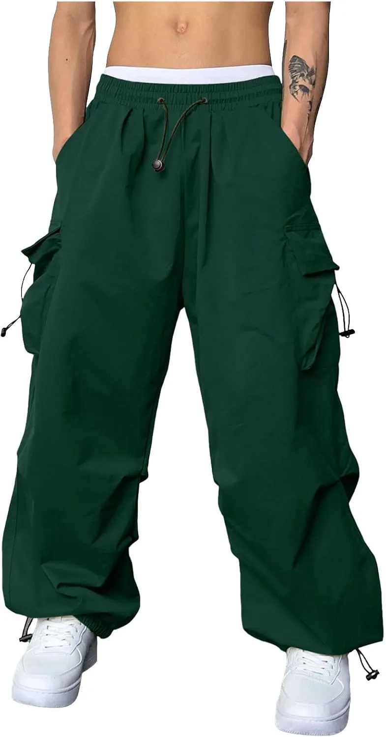 Mens Cargo Pants Casual Lightweight Elastic Waist Drawstring Pant Streetwear with Multiple Pockets