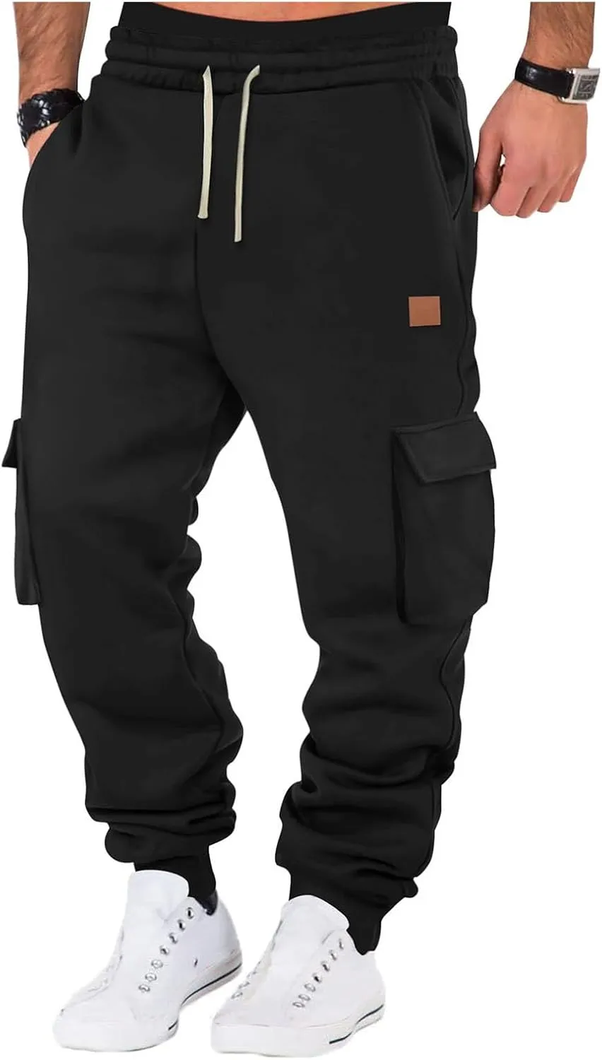 Men's Corduroy Joggers Sweatpants, Casual Cargo Pants, Drawstring Elastic Waist Baggy Tapered Sweatpants with Pockets