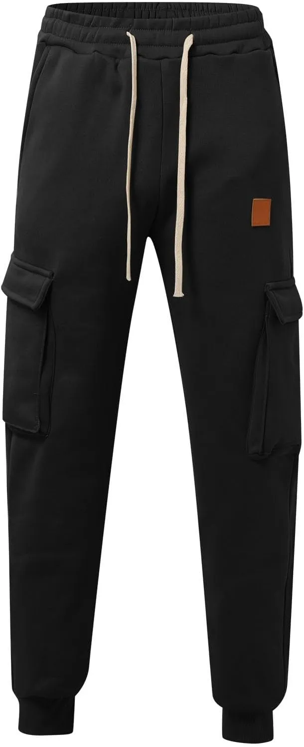 Men's Corduroy Joggers Sweatpants, Casual Cargo Pants, Drawstring Elastic Waist Baggy Tapered Sweatpants with Pockets