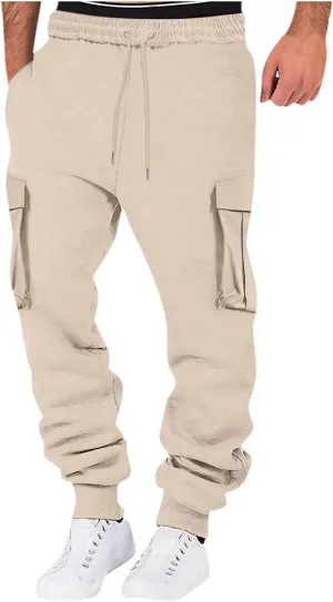 Men's Cotton Casual Cargo Work Pants Cotton Cargo Pants Gym Sweatpants Hiking Tactical Pants with Multi Pockets