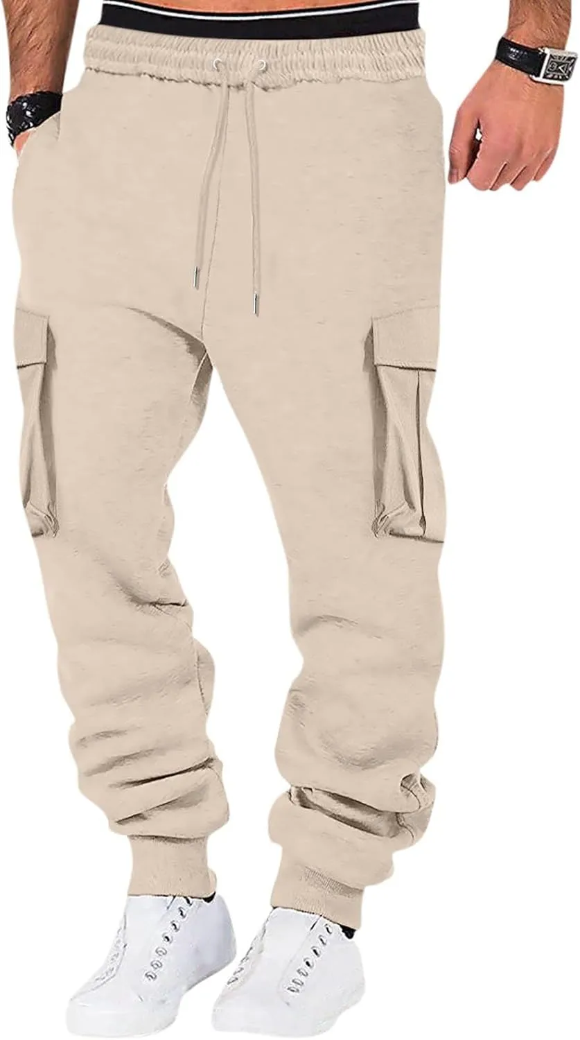 Men's Cotton Casual Cargo Work Pants Cotton Cargo Pants Gym Sweatpants Hiking Tactical Pants with Multi Pockets