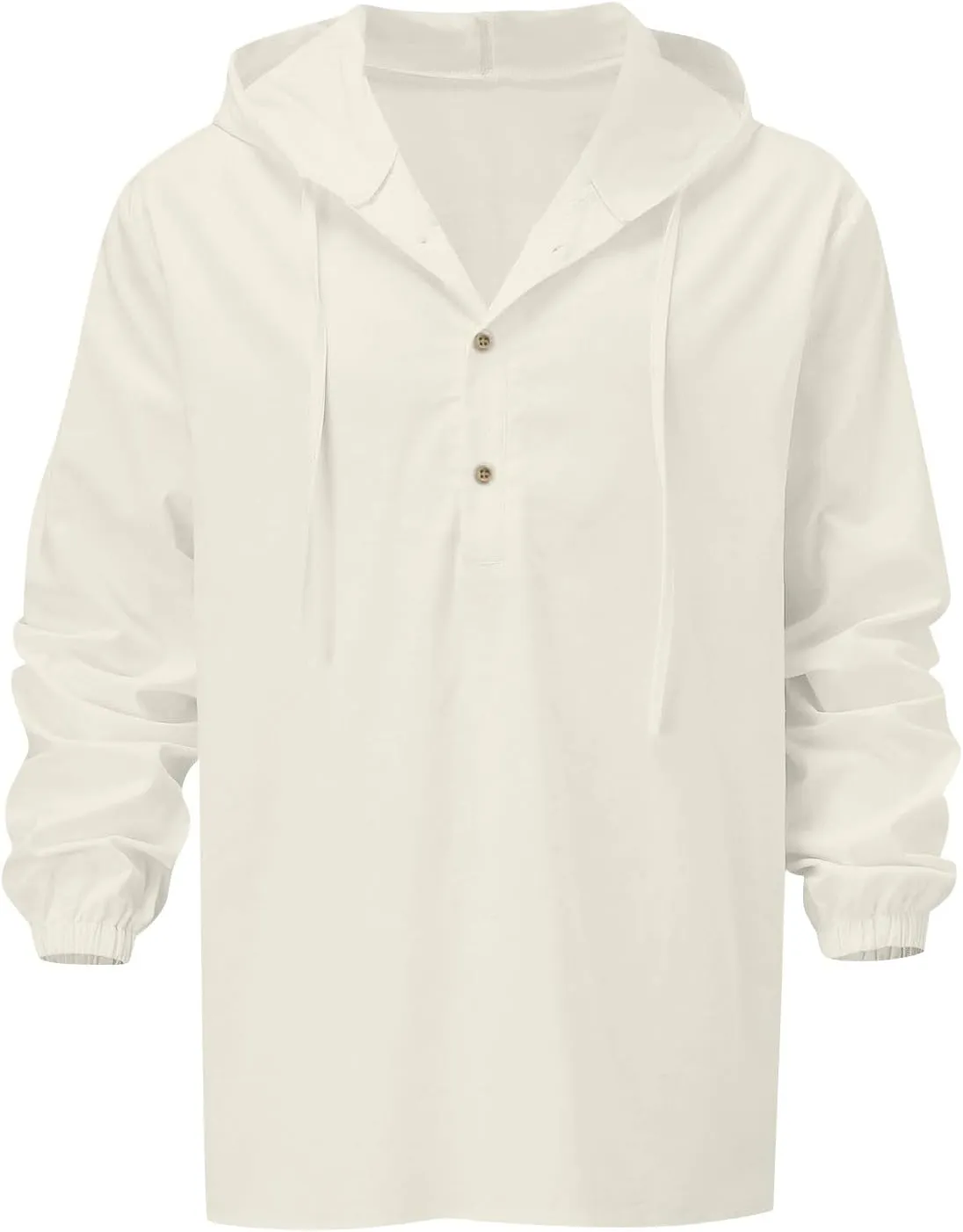 Mens Cotton Linen Hoodies Sun Protection Lightweight Beach Shirt Long Sleeve V Neck Button Down Hooded Shirt