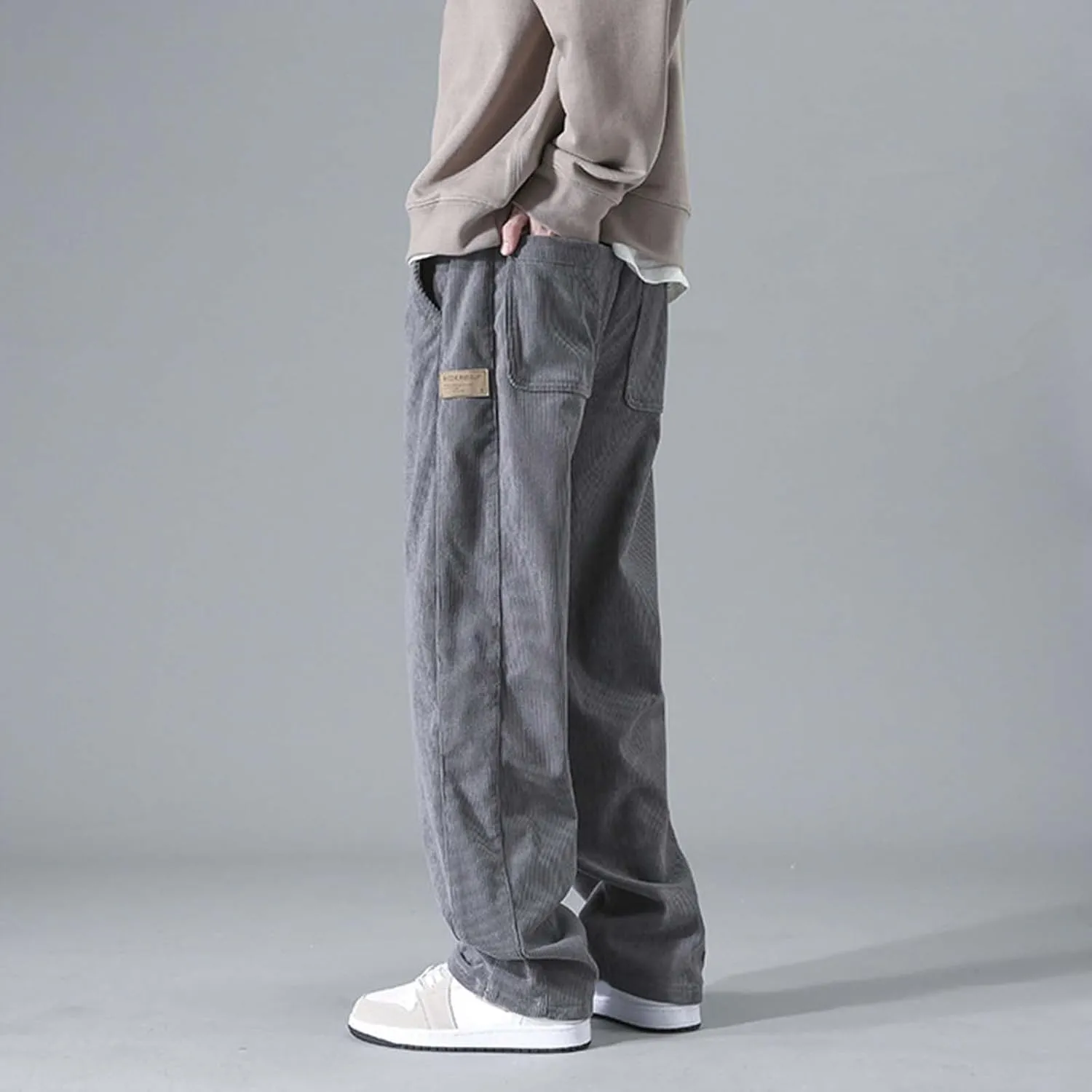 Men's Jogger Lightweight Drawstring Casual Pants, Slim Fit Jogger Sweatpants with Pockets, Straight Leg Corduroy Pants