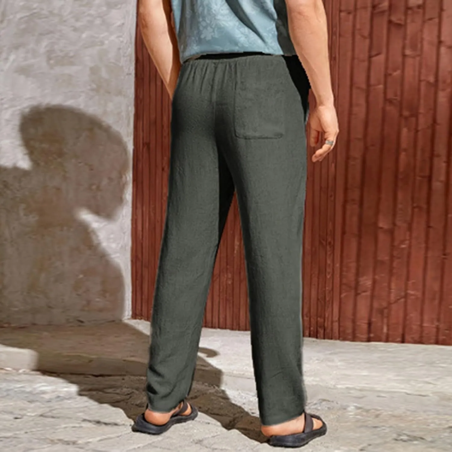 Mens Linen Pants Big Tall Casual Classic Summer Beach Pants Lightweight Breathable Flat Front Trouser with Pockets