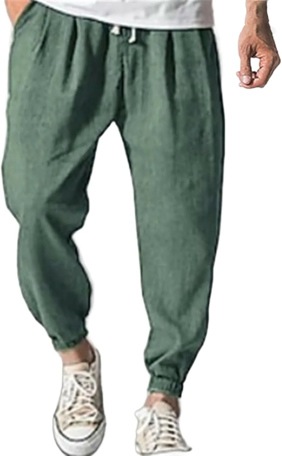 Mens Linen Tapered Pants Plus Size Lightweight Drawstring Waist Vacation Harem Trousers Summer Trendy Loose Slacks