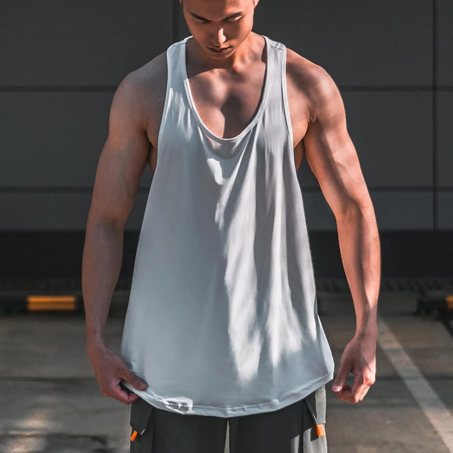 Men's training fitness solid color loose breathable bodybuilding large size quick dry sleeveless T-shirt