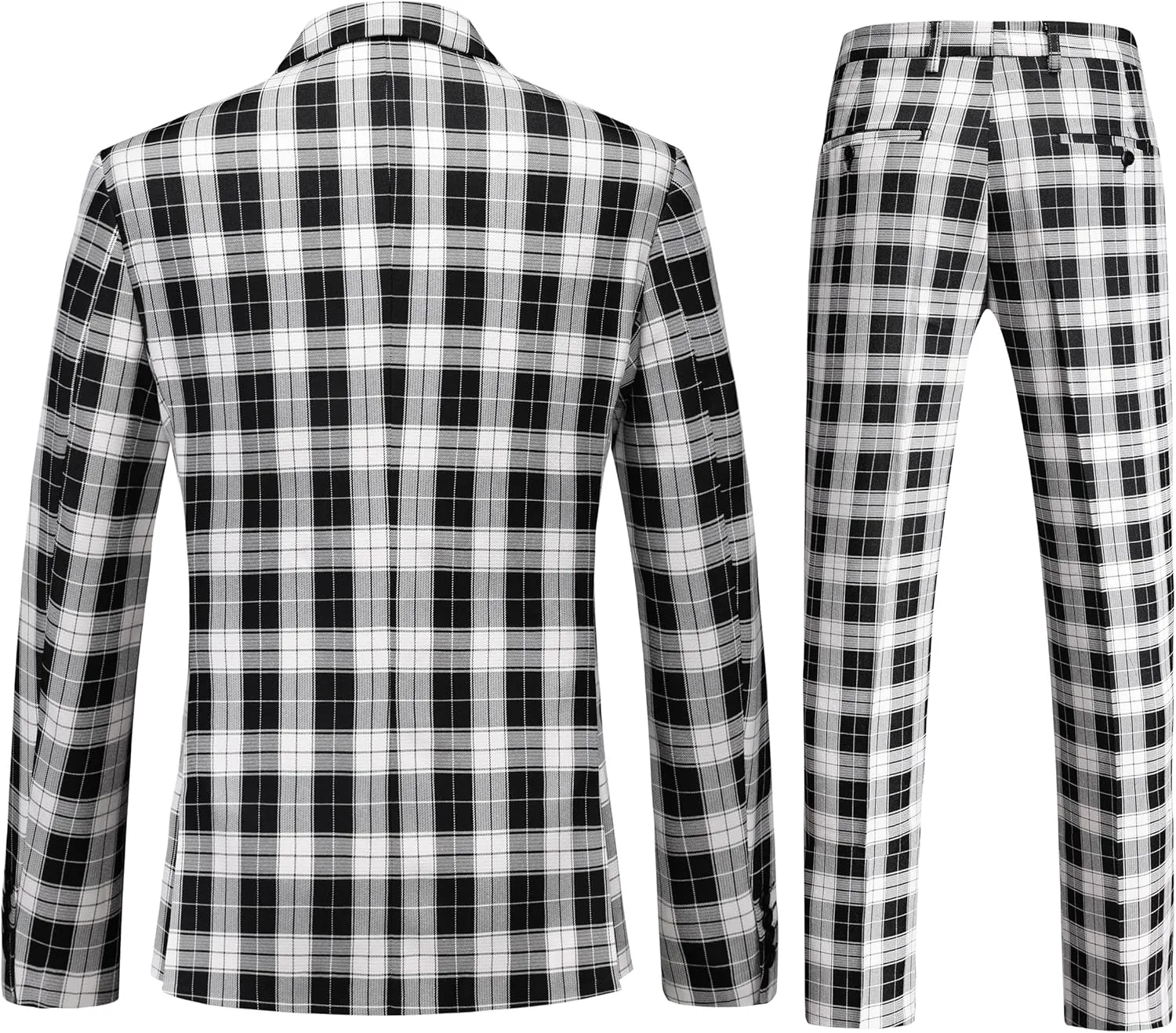 MOGU Men's 3-Piece Plaid Suit Slim Fit Checkered Tuxedo Set with Jacket, Vest, Pants Modern Casual Dress for Wedding Prom