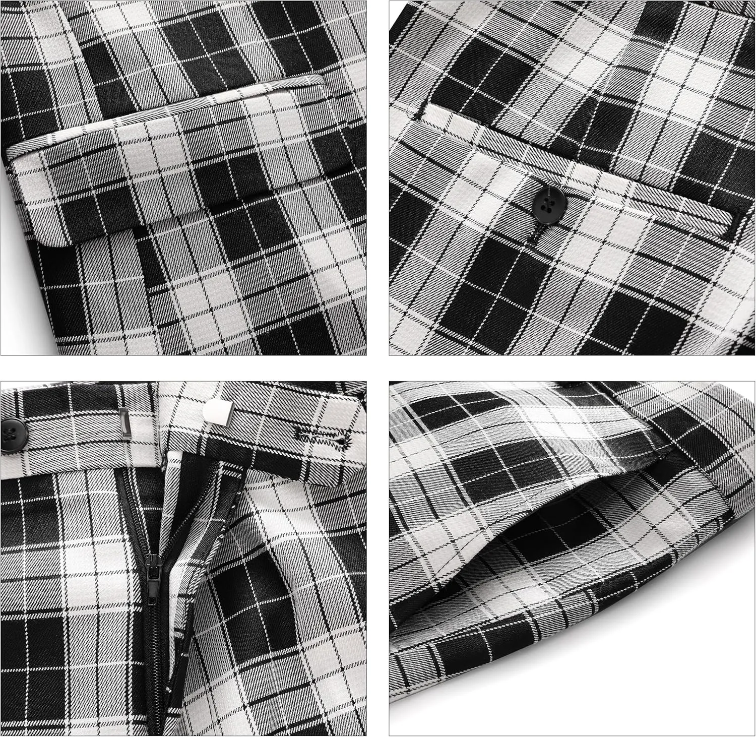 MOGU Men's 3-Piece Plaid Suit Slim Fit Checkered Tuxedo Set with Jacket, Vest, Pants Modern Casual Dress for Wedding Prom