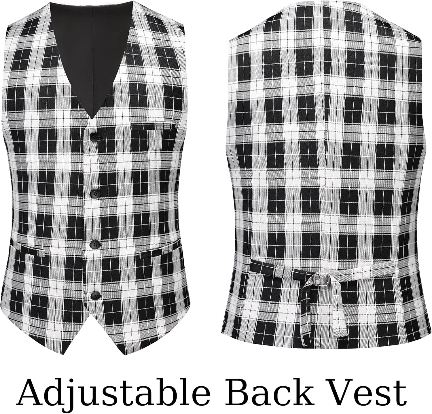 MOGU Men's 3-Piece Plaid Suit Slim Fit Checkered Tuxedo Set with Jacket, Vest, Pants Modern Casual Dress for Wedding Prom