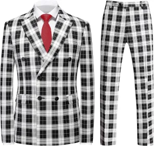 MOGU Men's 3-Piece Plaid Suit Slim Fit Checkered Tuxedo Set with Jacket, Vest, Pants Modern Casual Dress for Wedding Prom