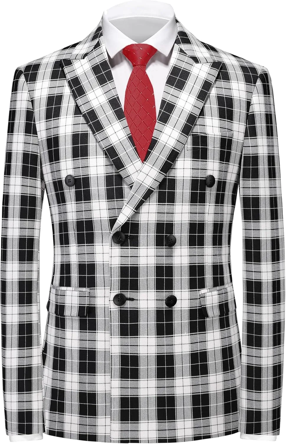 MOGU Men's 3-Piece Plaid Suit Slim Fit Checkered Tuxedo Set with Jacket, Vest, Pants Modern Casual Dress for Wedding Prom