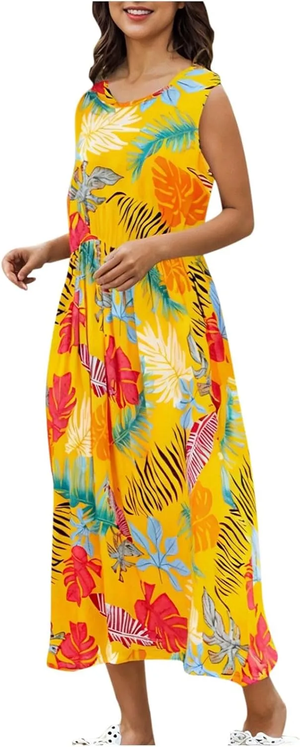 Mommy and Me Family Matching Dresses Summer Floral Print Dress Ruffle A-Line Flowy Beach Sundresses Sleeveless Dress
