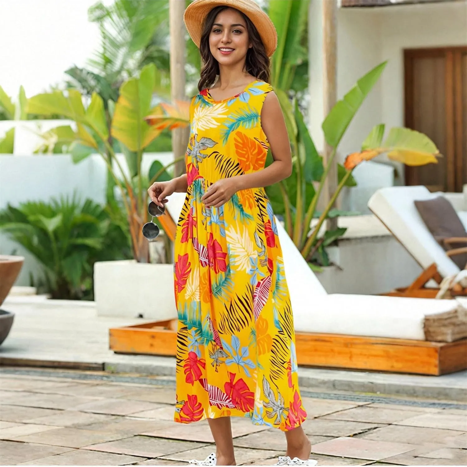 Mommy and Me Family Matching Dresses Summer Floral Print Dress Ruffle A-Line Flowy Beach Sundresses Sleeveless Dress