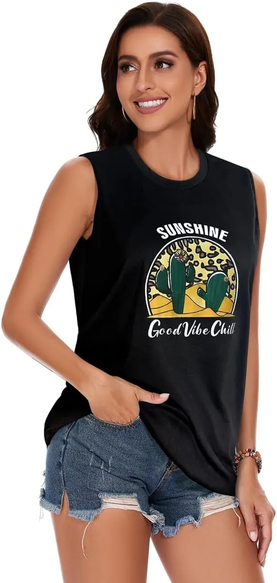 My Sky Womens Tank Tops Summer T Shirts Sleeveless Casual Cute Loose Tunic Blouses