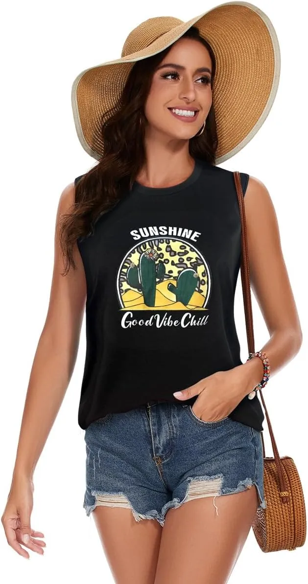 My Sky Womens Tank Tops Summer T Shirts Sleeveless Casual Cute Loose Tunic Blouses