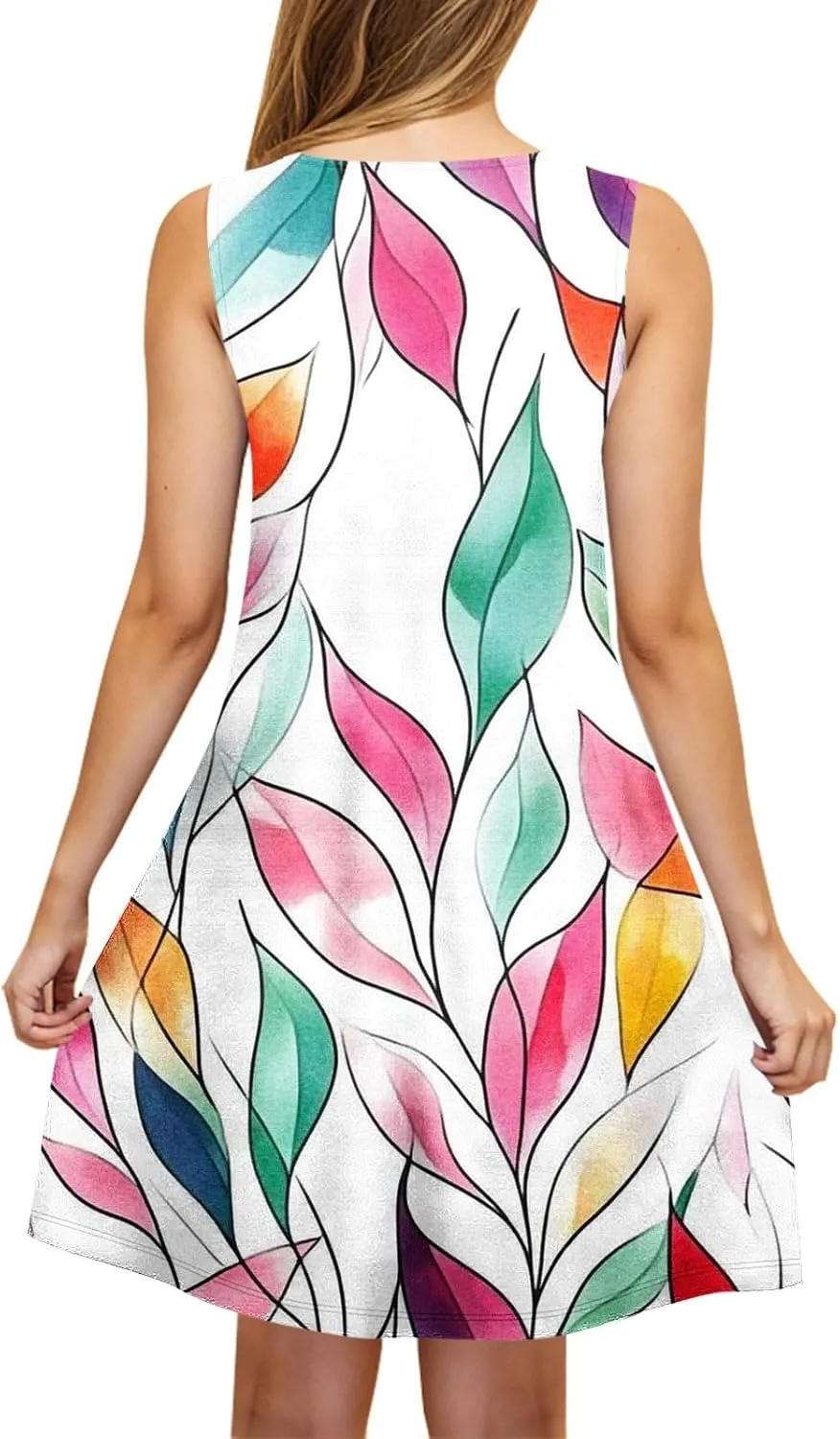 NaRHbrg Women's Floral Print Sleeveless Summer Casual Mini Dress Lightweight Loose Fit Beach Sundress Vacation Outfit