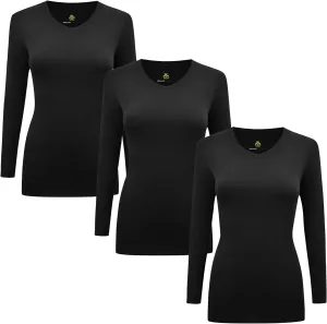 Natural Uniforms Women's Under Scrub Tee V-Neck Long Sleeve T-Shirt-3-Pack