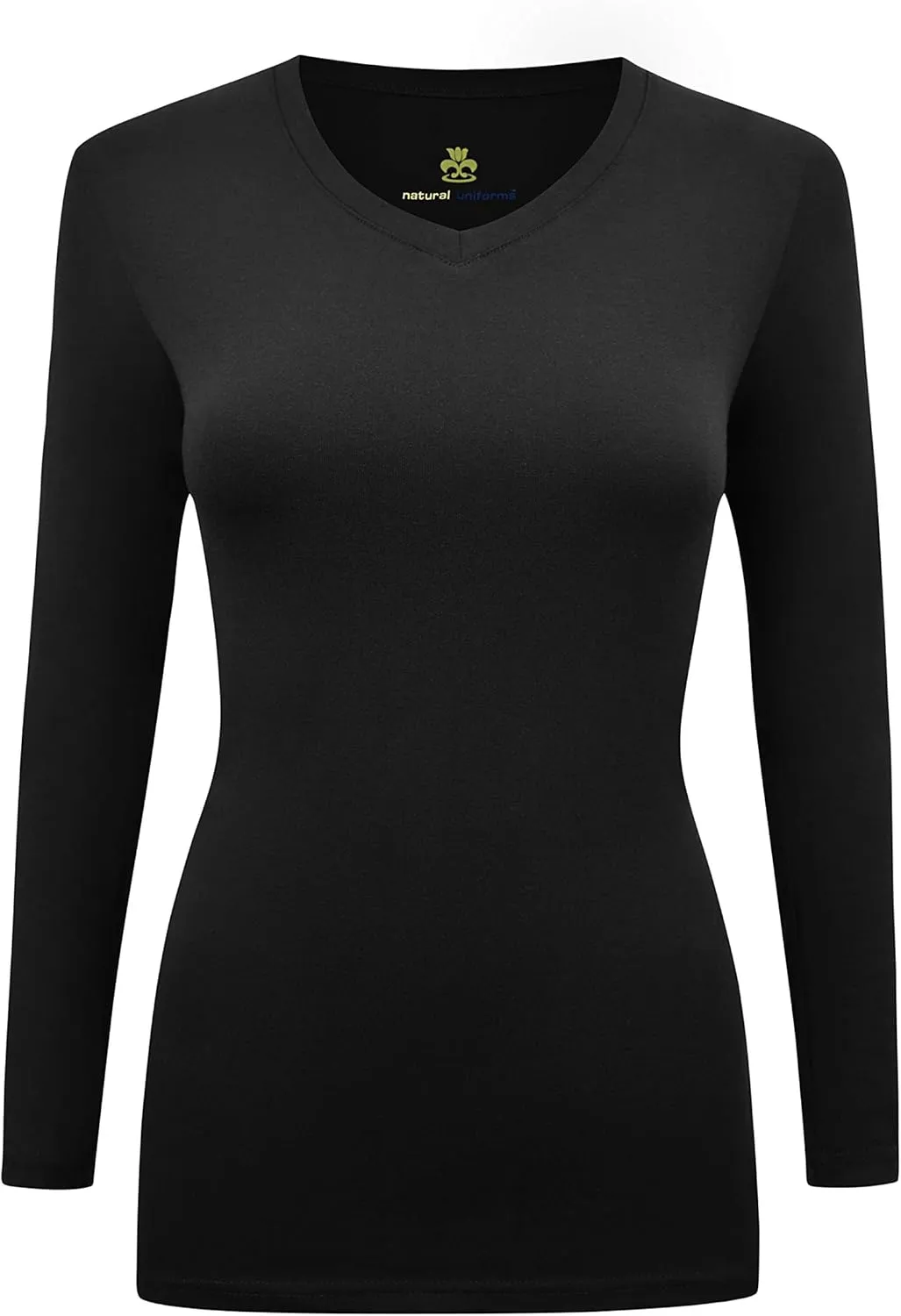 Natural Uniforms Women's Under Scrub Tee V-Neck Long Sleeve T-Shirt-3-Pack