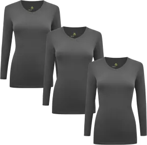 Natural Uniforms Women's Under Scrub Tee V-Neck Long Sleeve T-Shirt-3-Pack