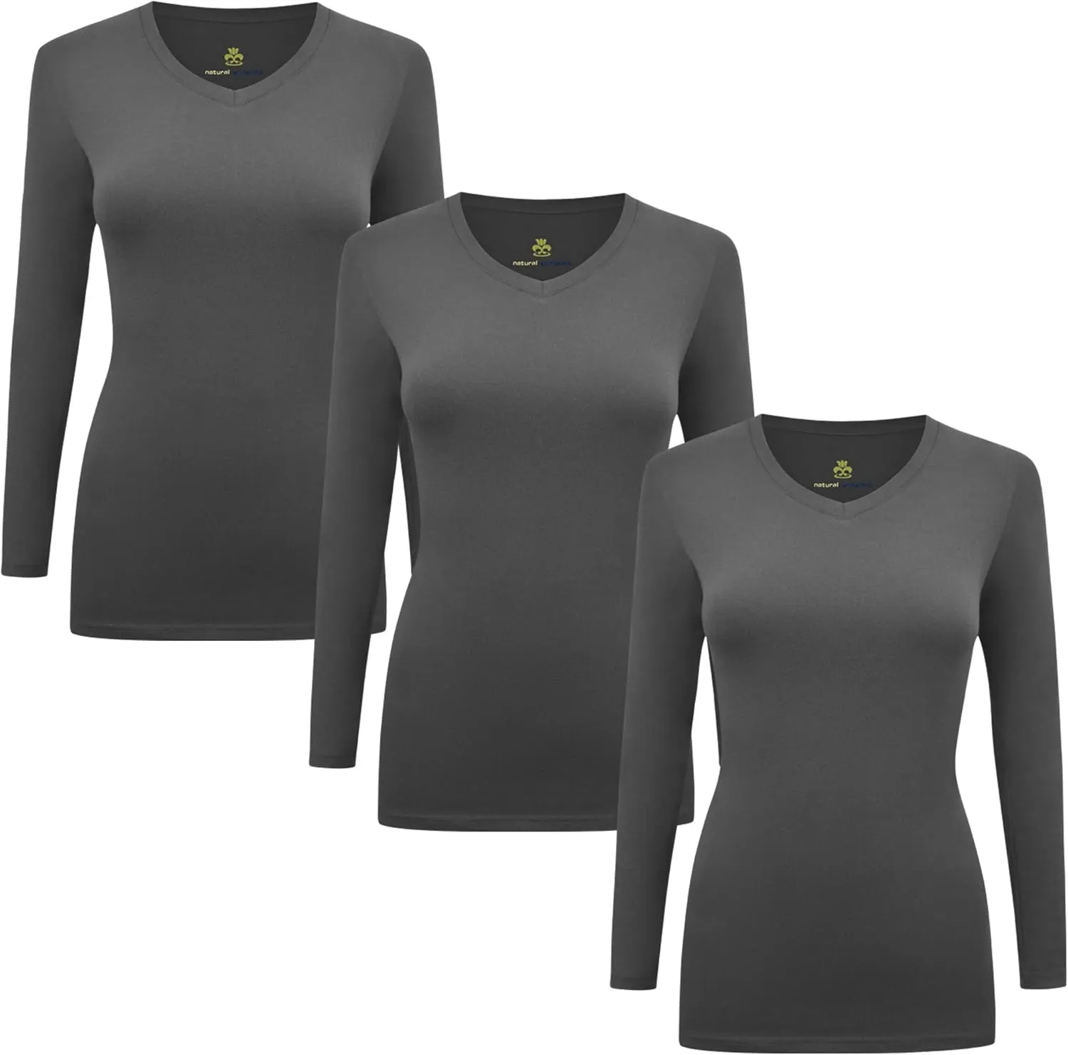 Natural Uniforms Women's Under Scrub Tee V-Neck Long Sleeve T-Shirt-3-Pack
