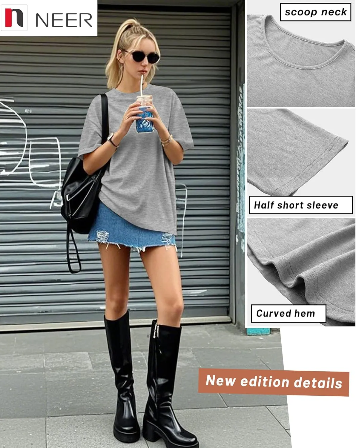 Neer 4 Pack Women's Half Sleeve Top Elbow Length T Shirt Women Round Neck Basic Cotton Tee Summer Casual Blouses