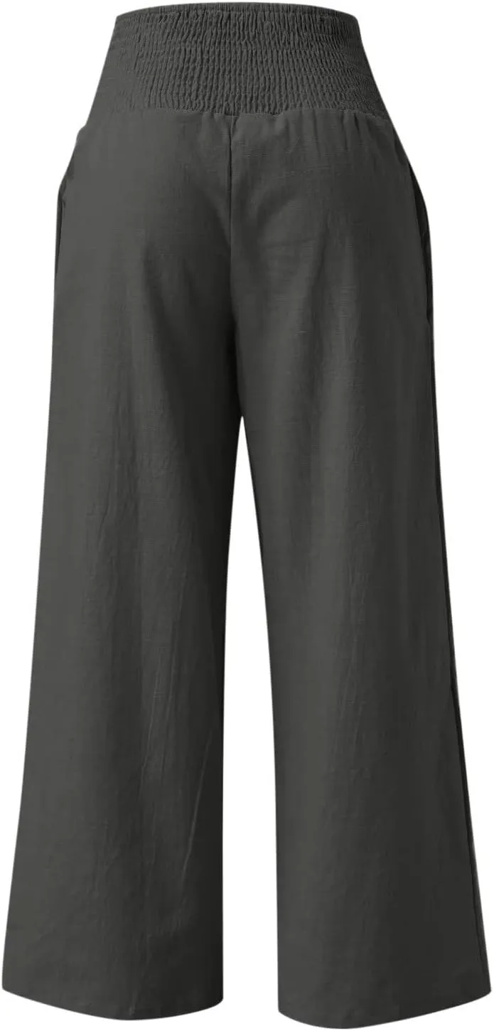Palazzo Pants for Women Summer High Waist Wide Leg Beach Pant Trendy Casual Loose Lounge Flowy Trousers with Pockets