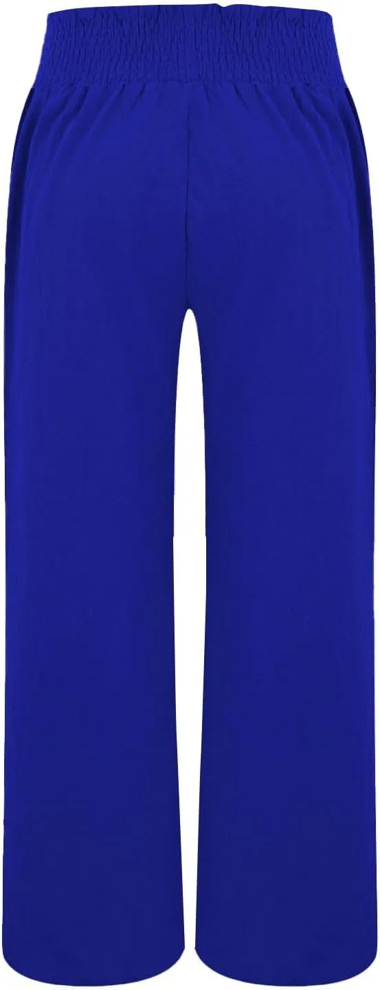 Palazzo Pants for Women Womens Linen Pant Elastic High Waist Drawstring Cotton Wide Leg Trousers with Pocket